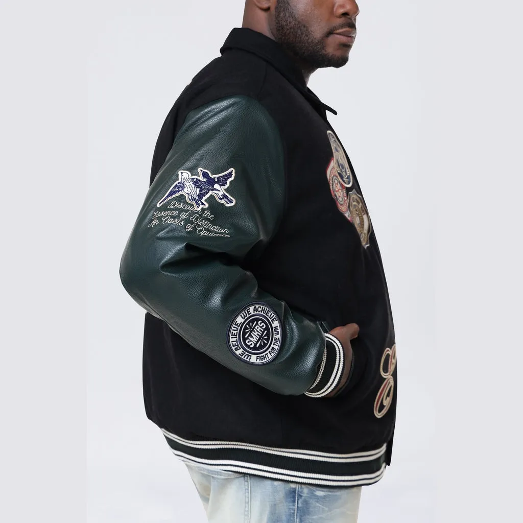 Big and Tall - Tapestry Sleeved Varsity Jacket - Black