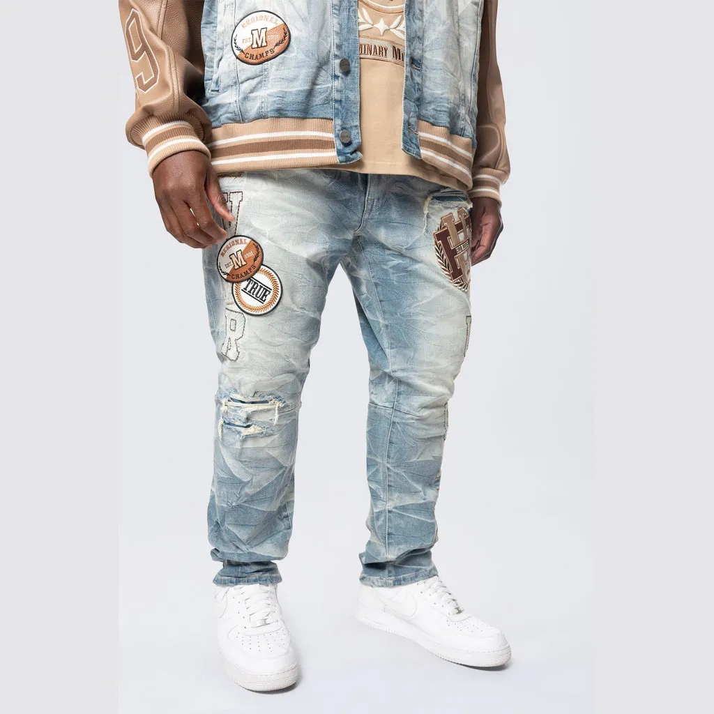 Big and Tall - Varsity Patch Jeans - Clyde Blue