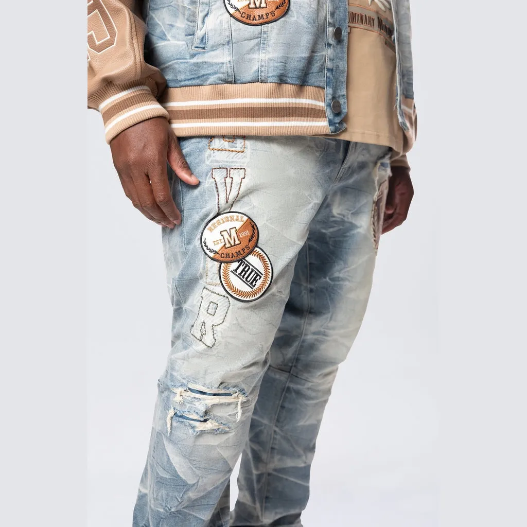 Big and Tall - Varsity Patch Jeans - Clyde Blue