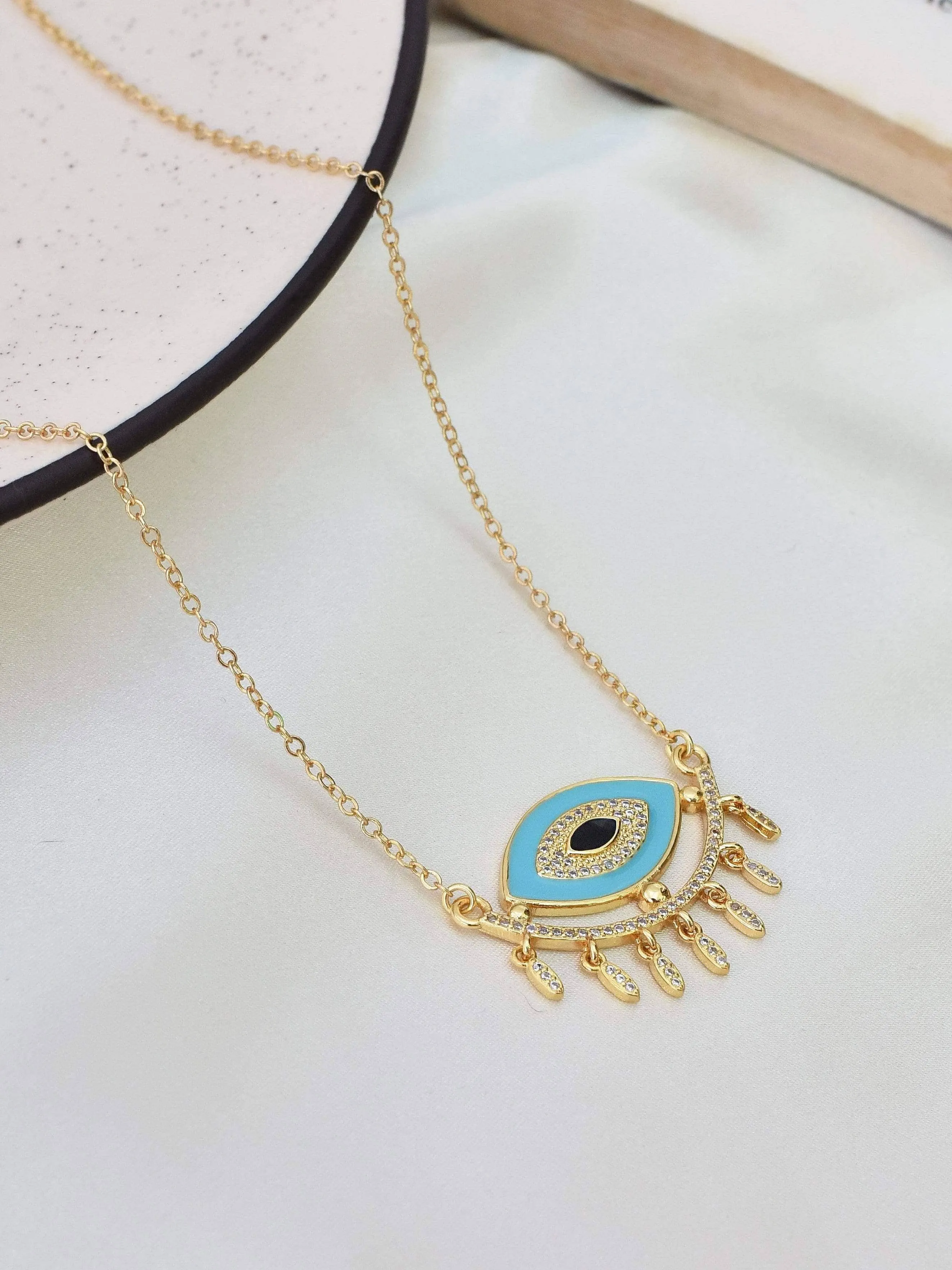 Blue Evil Eye Pendant With Gold Chain