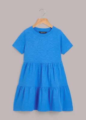 Blue Tiered Jersey Dress