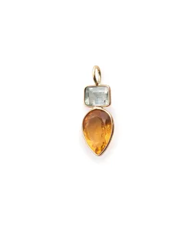 Blue Tourmaline & Citrine 14k Gold Necklace Charm