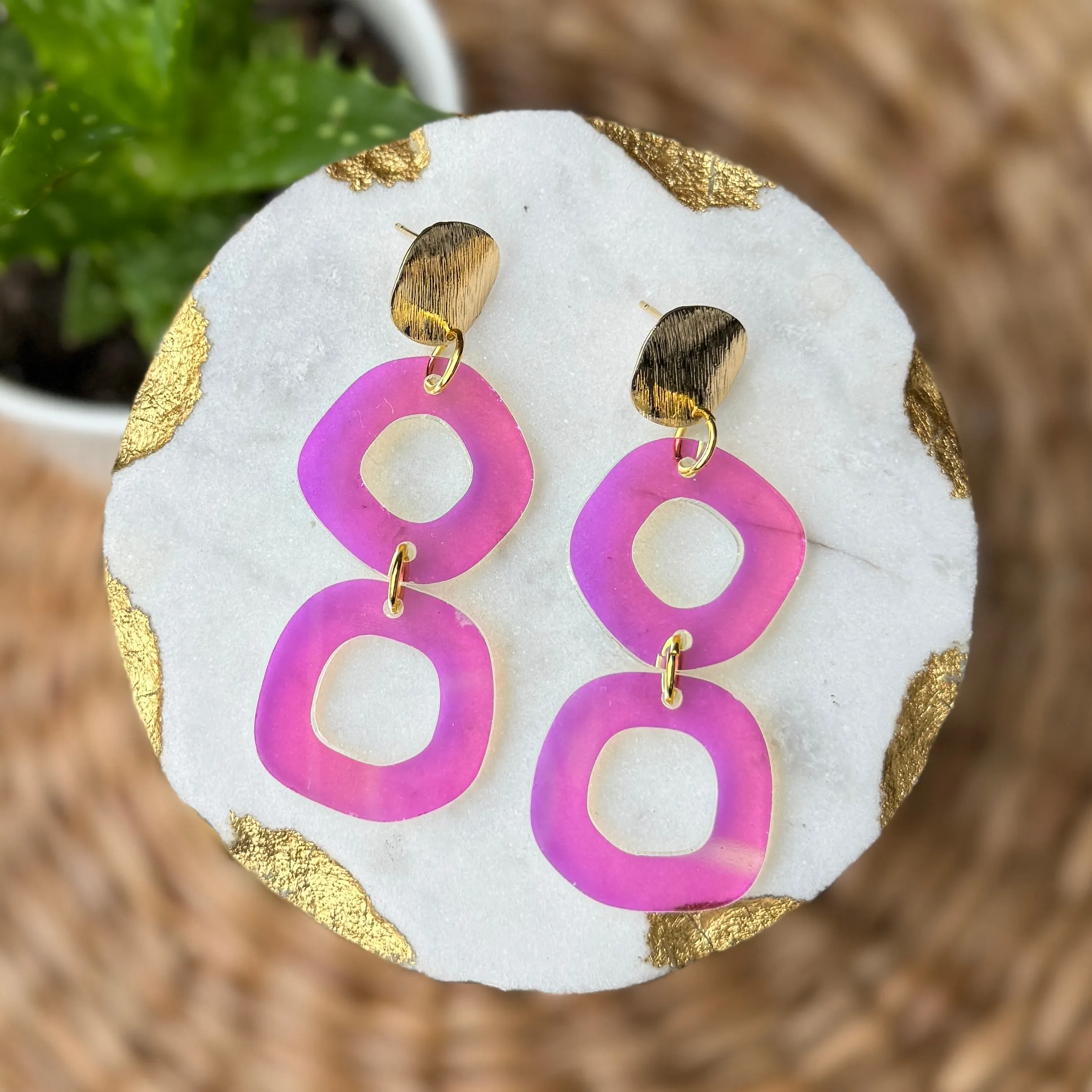 Boulder Stacks - Pink Iridescent - Acrylic Earrings