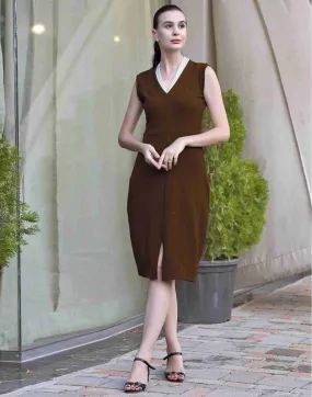 Brown Lycra Plain Bodycon