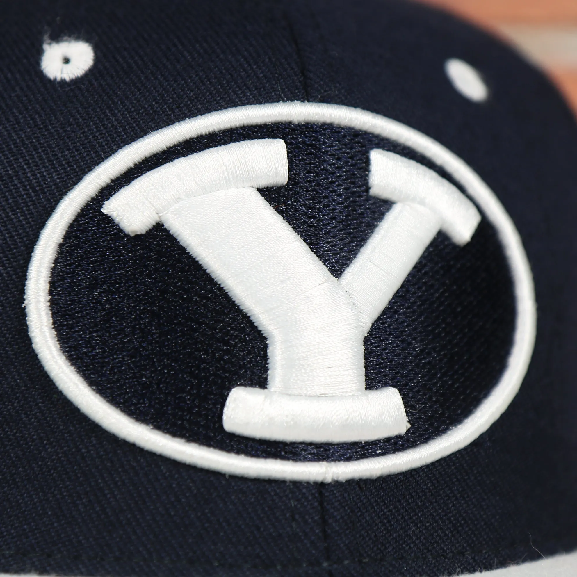 BYU Cougars Green Bottom Arched Wordmark Snapback Cap | Navy Blue Snap Cap