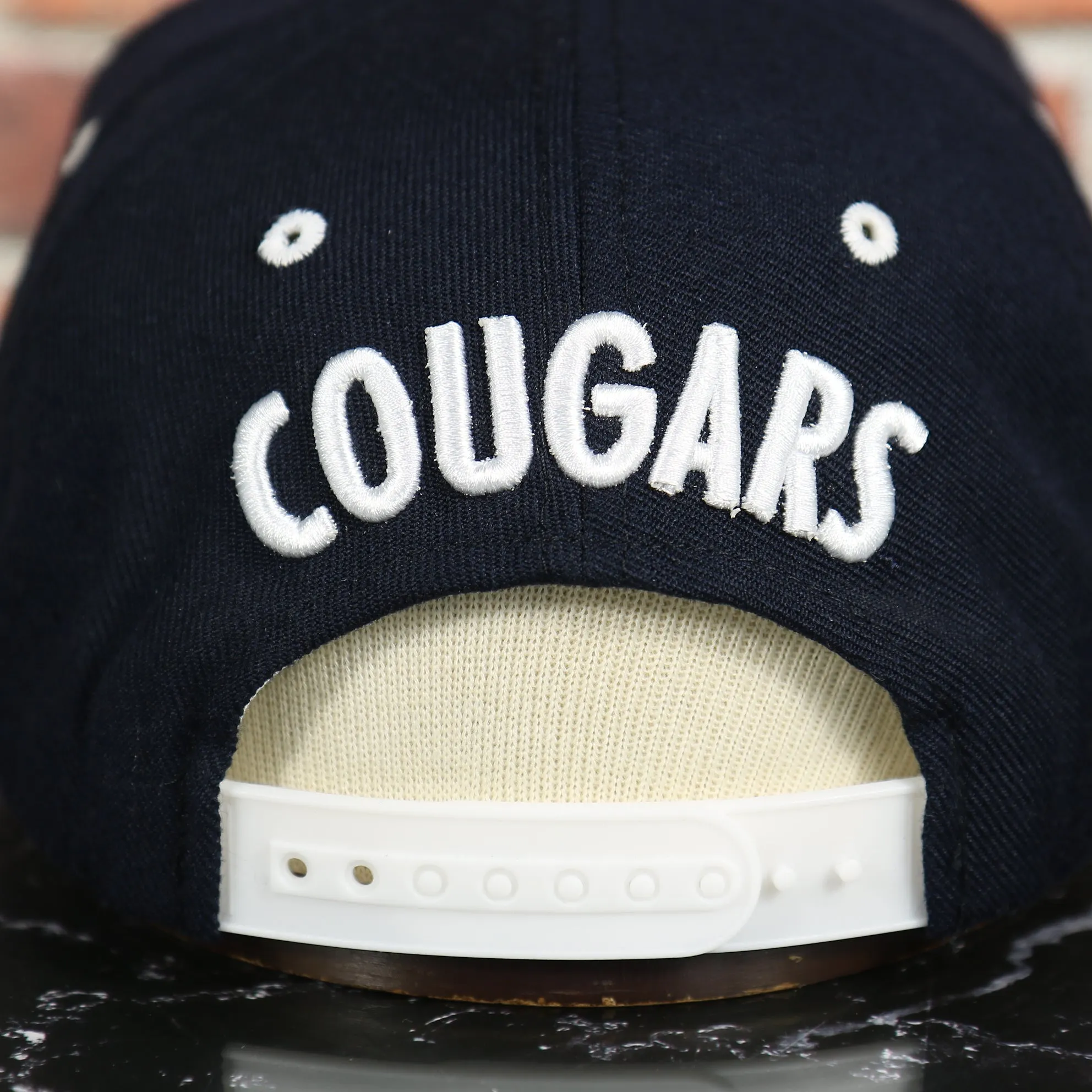 BYU Cougars Green Bottom Arched Wordmark Snapback Cap | Navy Blue Snap Cap