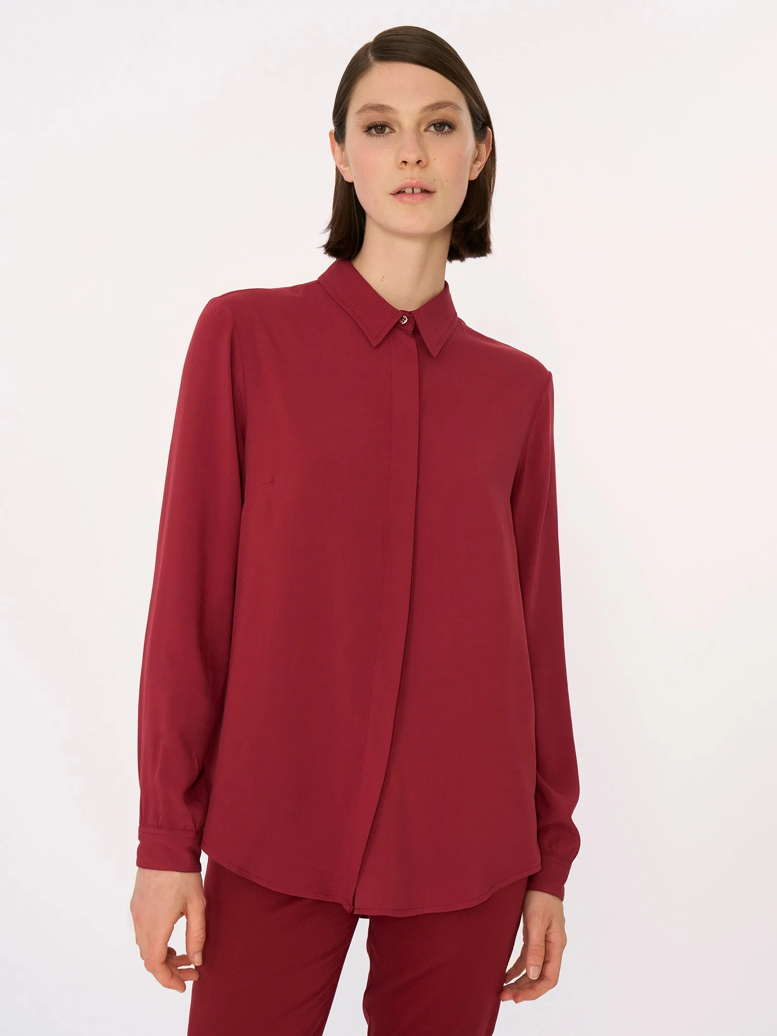 Camicia a manica lunga in Ecoseta - Tibetan Red