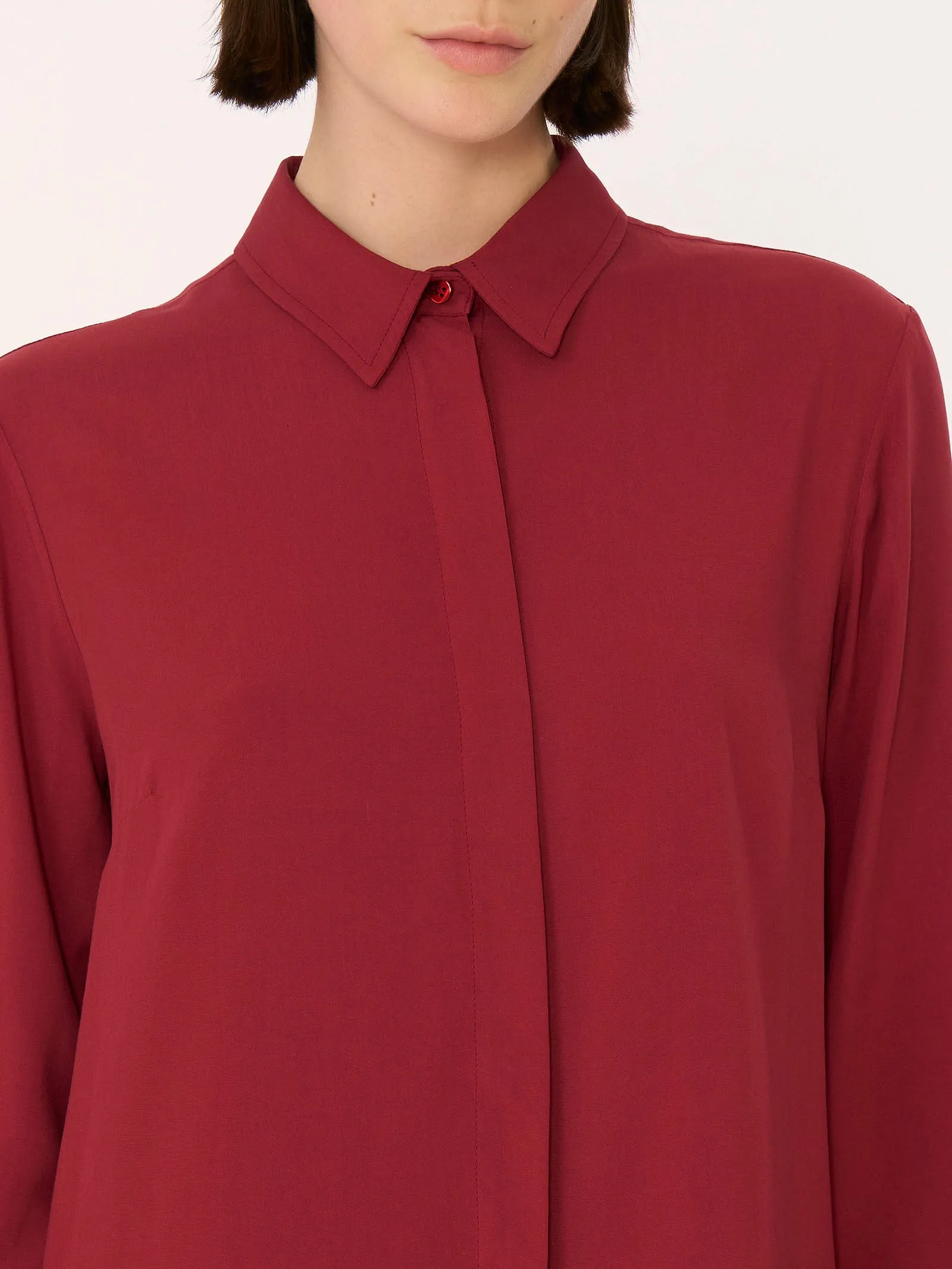 Camicia a manica lunga in Ecoseta - Tibetan Red