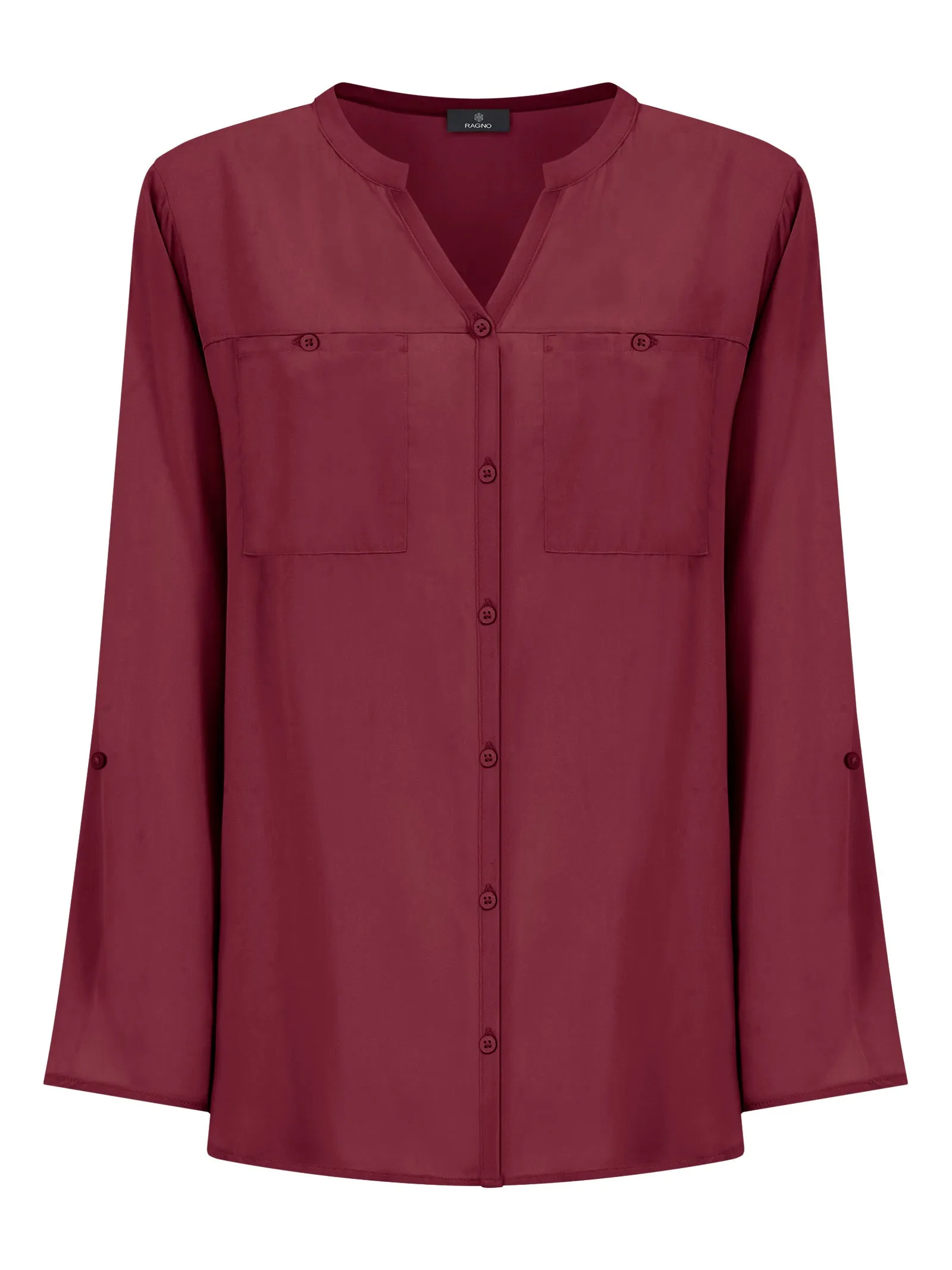 Camicia con collo alla coreana in EcoSeta - Tibetan Red