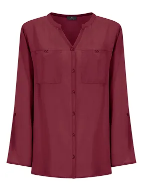 Camicia con collo alla coreana in EcoSeta - Tibetan Red