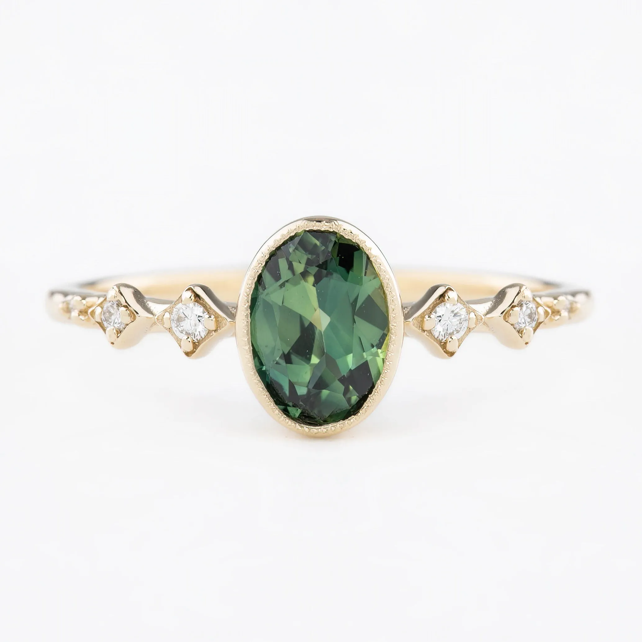 Celeste Ring 1.03ct Green Oval Queensland Sapphire, 14K Yellow Gold (One of a kind)