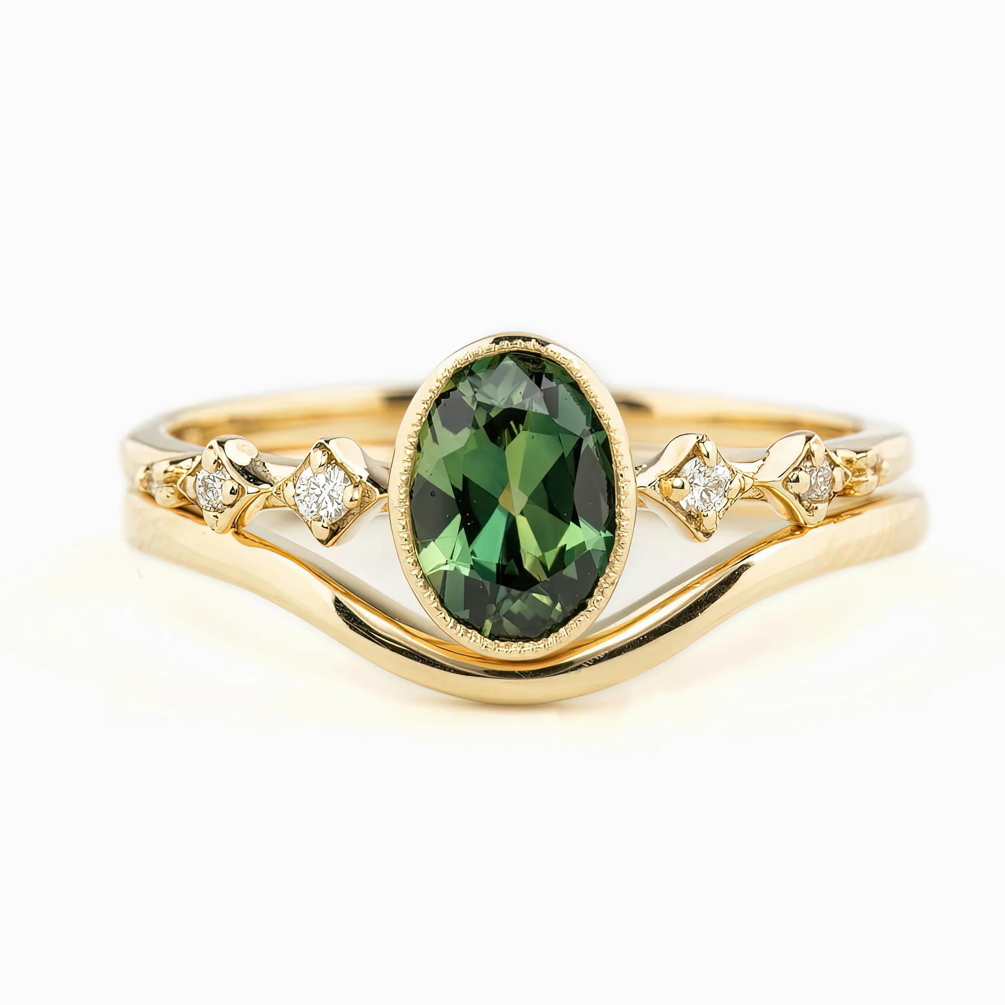 Celeste Ring 1.03ct Green Oval Queensland Sapphire, 14K Yellow Gold (One of a kind)