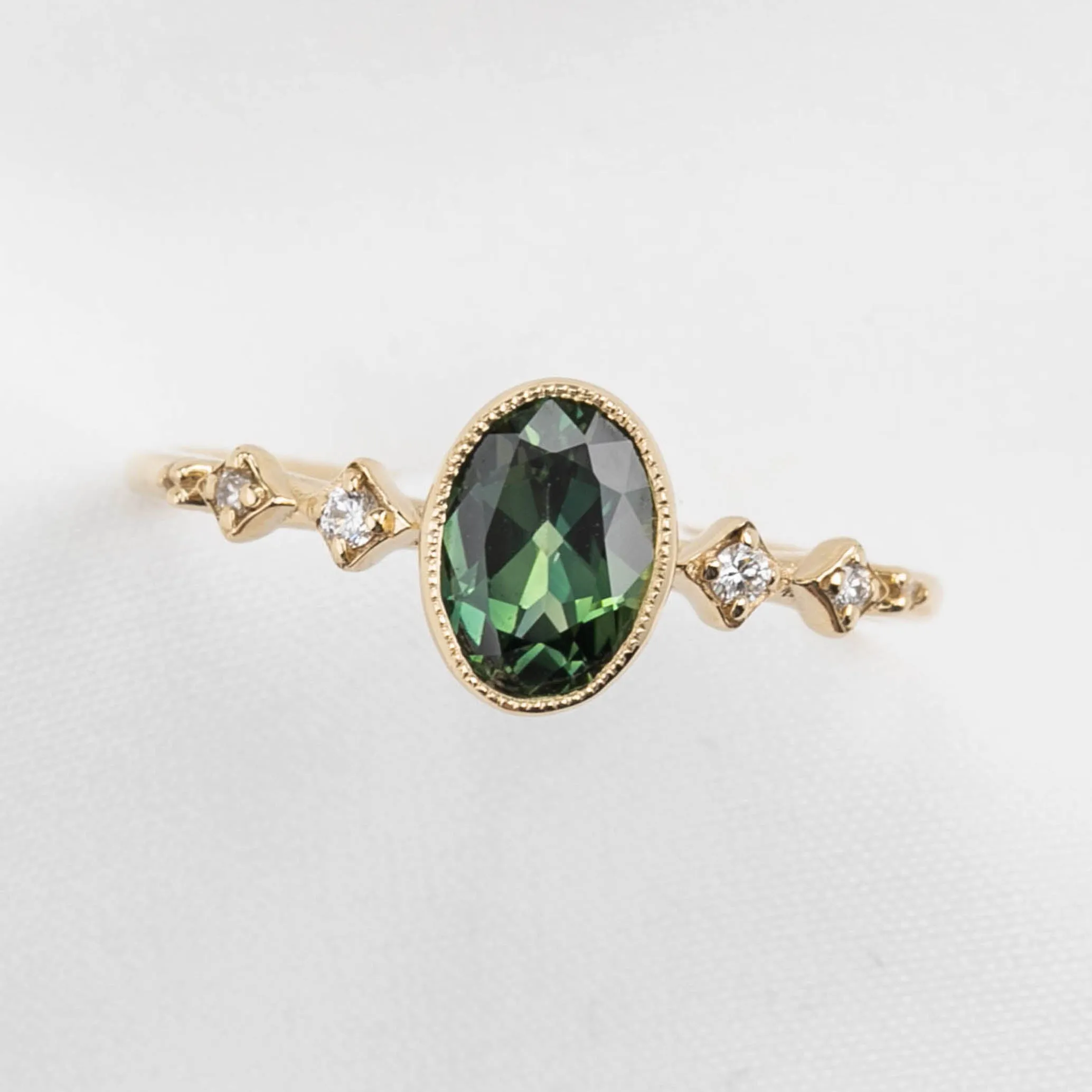 Celeste Ring 1.03ct Green Oval Queensland Sapphire, 14K Yellow Gold (One of a kind)