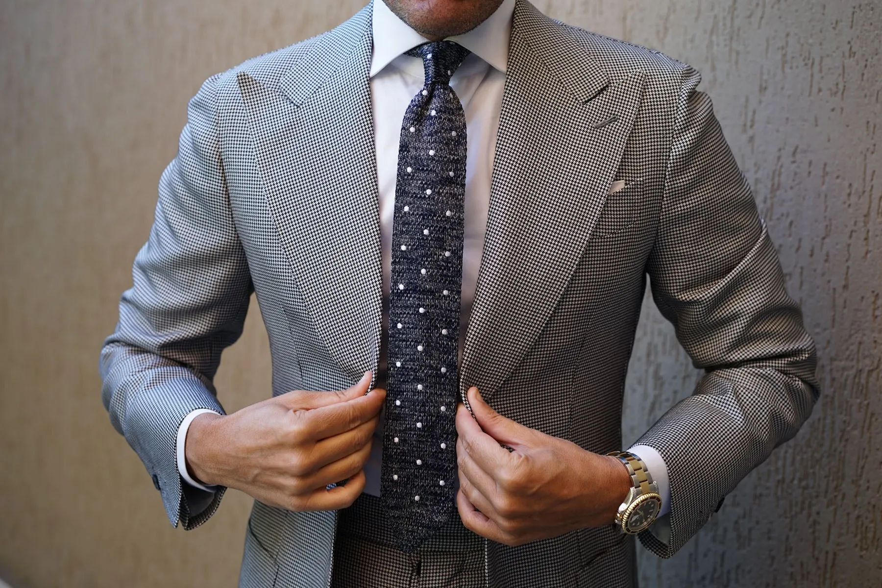 Chambray Navy Polka Dot Knitted Tie