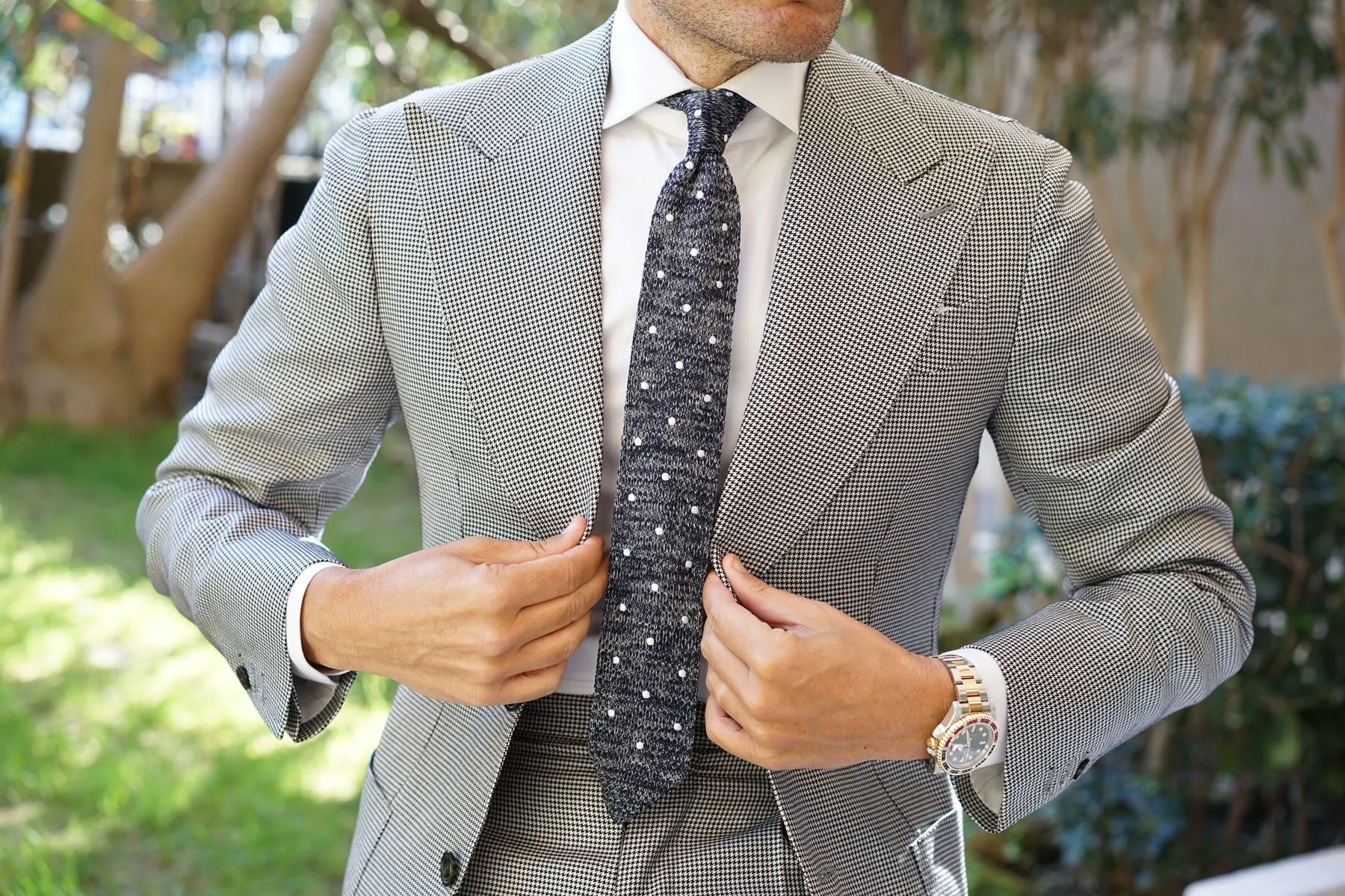 Chambray Navy Polka Dot Knitted Tie