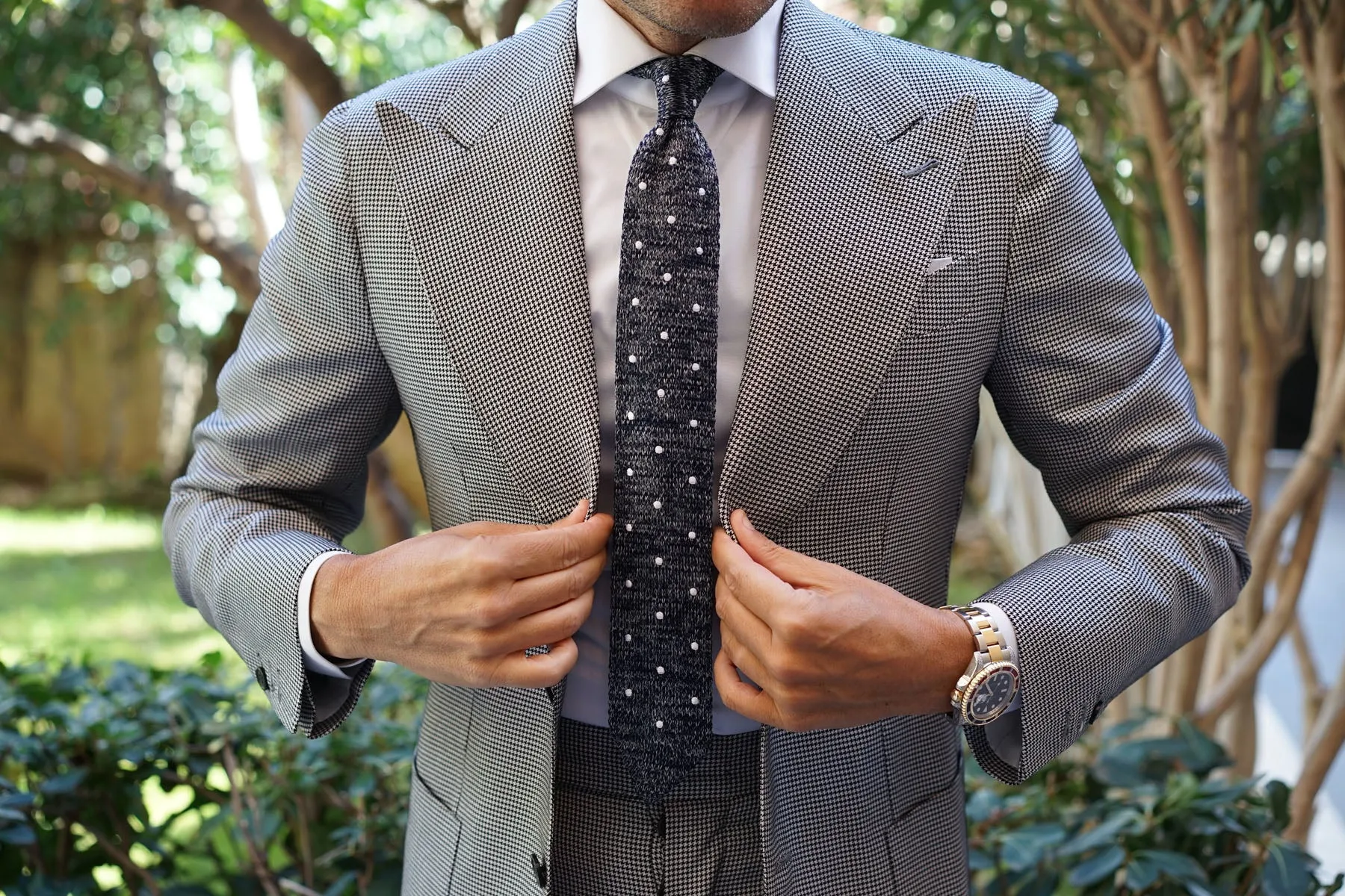 Chambray Navy Polka Dot Knitted Tie