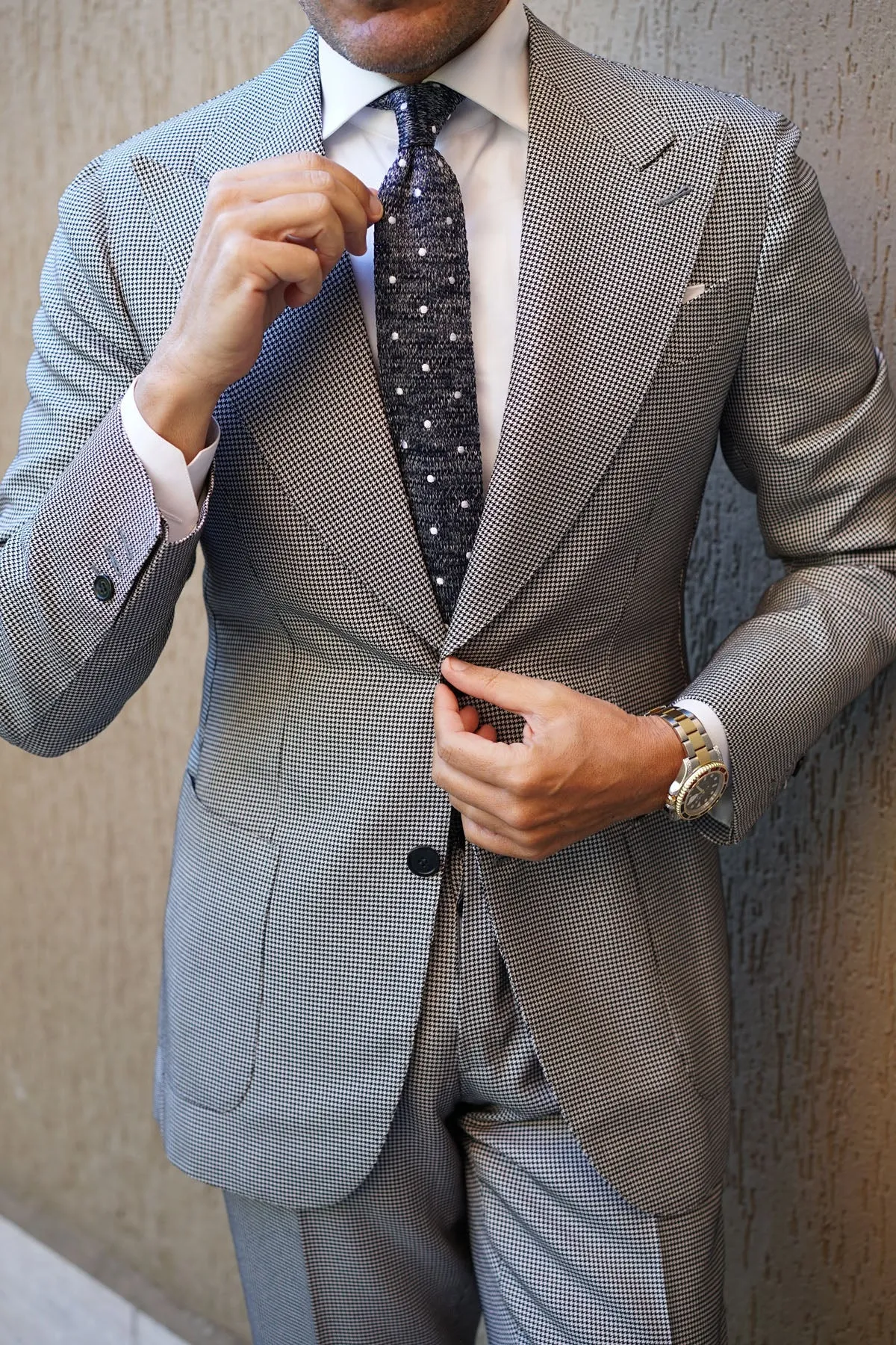 Chambray Navy Polka Dot Knitted Tie