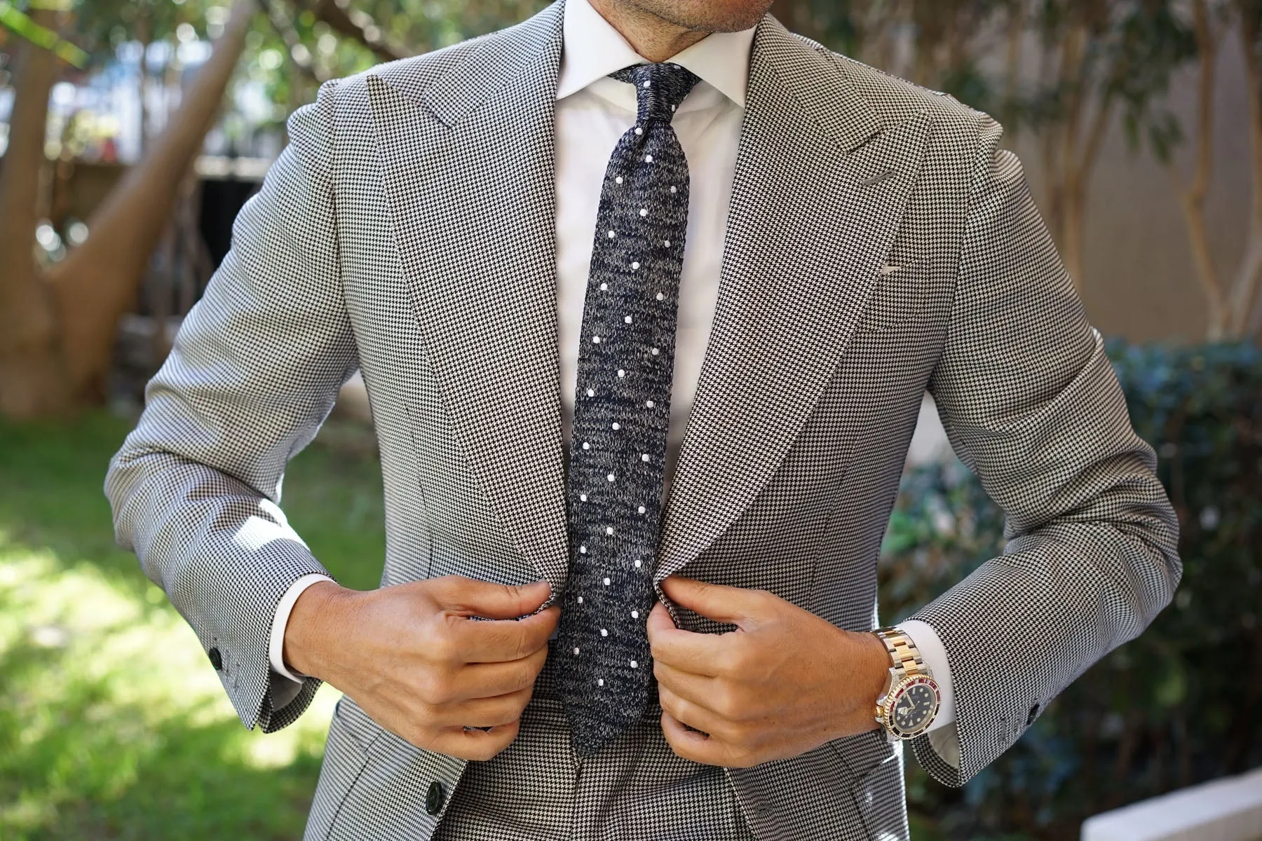 Chambray Navy Polka Dot Knitted Tie