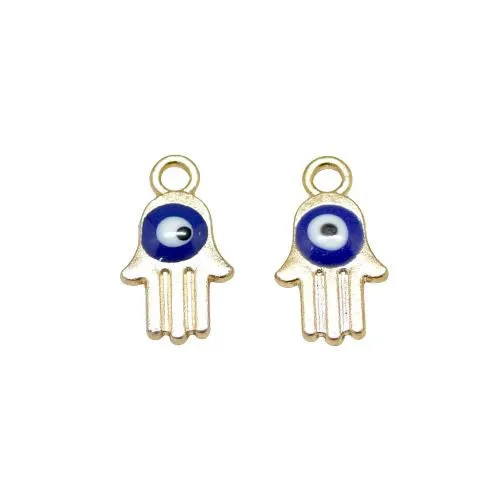 Charms, Hamsa, Hand, Evil Eye, Symbol, Gold Plated, Alloy, White, Blue, Enamel, 14.5mm