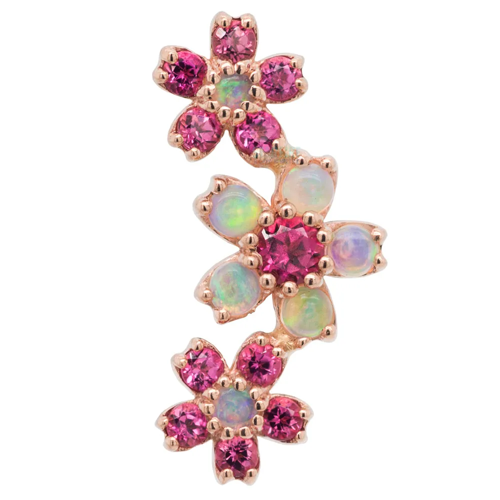 Cherry Blossom Cluster Threaded End in Gold with Genuine White Opals & Pink Tourmaline