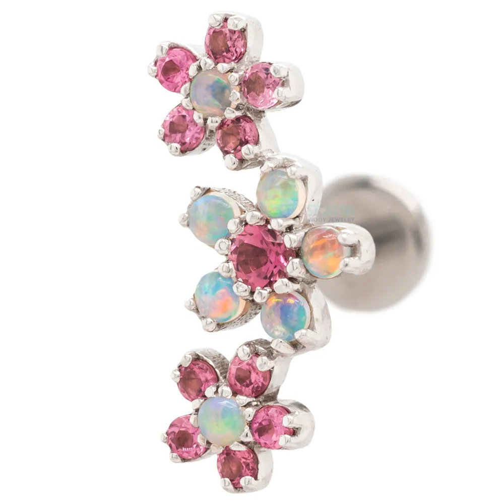 Cherry Blossom Cluster Threaded End in Gold with Genuine White Opals & Pink Tourmaline