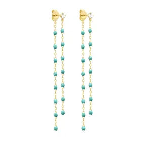 Classic Gigi dangling Turquoise Green diamond earrings, Yellow Gold