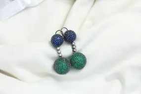 Contemporary Pave Setting Ball Earrings -Blue Green