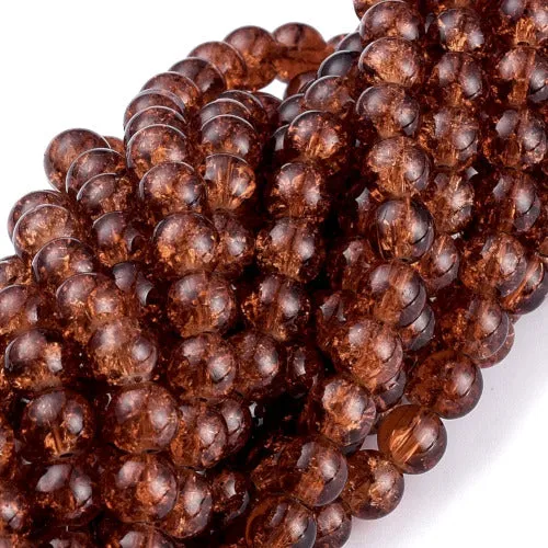 Crackle Glass Beads, Round, Saddle Brown, 8mm