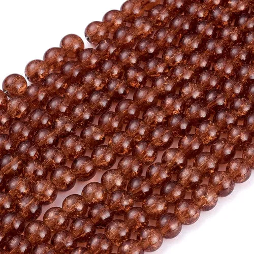 Crackle Glass Beads, Round, Saddle Brown, 8mm