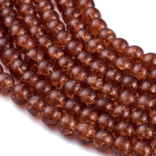 Crackle Glass Beads, Round, Saddle Brown, 8mm