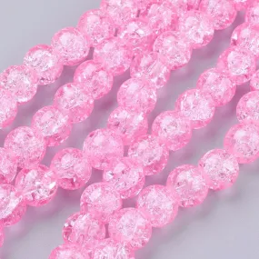 Crackle Glass Beads, Round, Transparent, Pink, 10mm