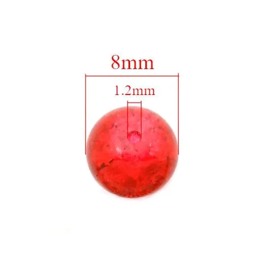 Crackle Glass Beads, Round, Transparent, Red, 8mm