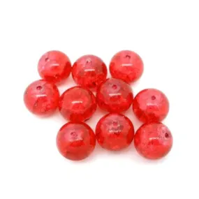 Crackle Glass Beads, Round, Transparent, Red, 8mm