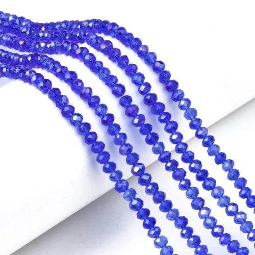 Crystal Glass Beads, Electroplated, Rondelle, Faceted, Blue, AB, 4mm