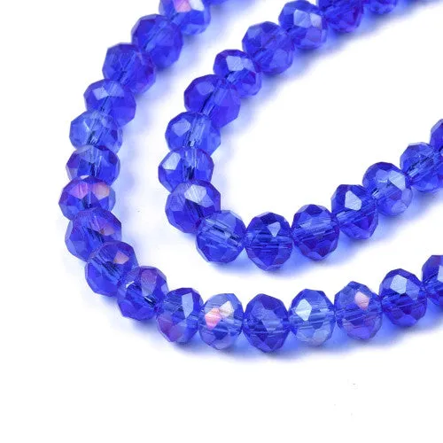 Crystal Glass Beads, Electroplated, Rondelle, Faceted, Blue, AB, 4mm