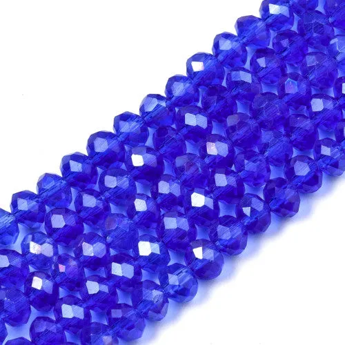 Crystal Glass Beads, Electroplated, Rondelle, Faceted, Blue, AB, 4mm