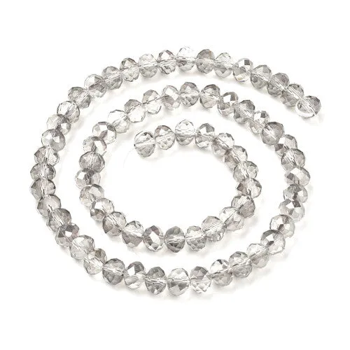 Crystal Glass Beads, Rondelle, Faceted, Half Pearl Luster Plated, Light Grey, 8mm