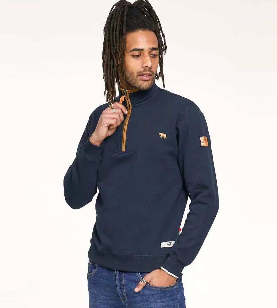 D555 Tall Mens Navy Zip Neck Sweatshirt With Chest Embroidery (DONALD)