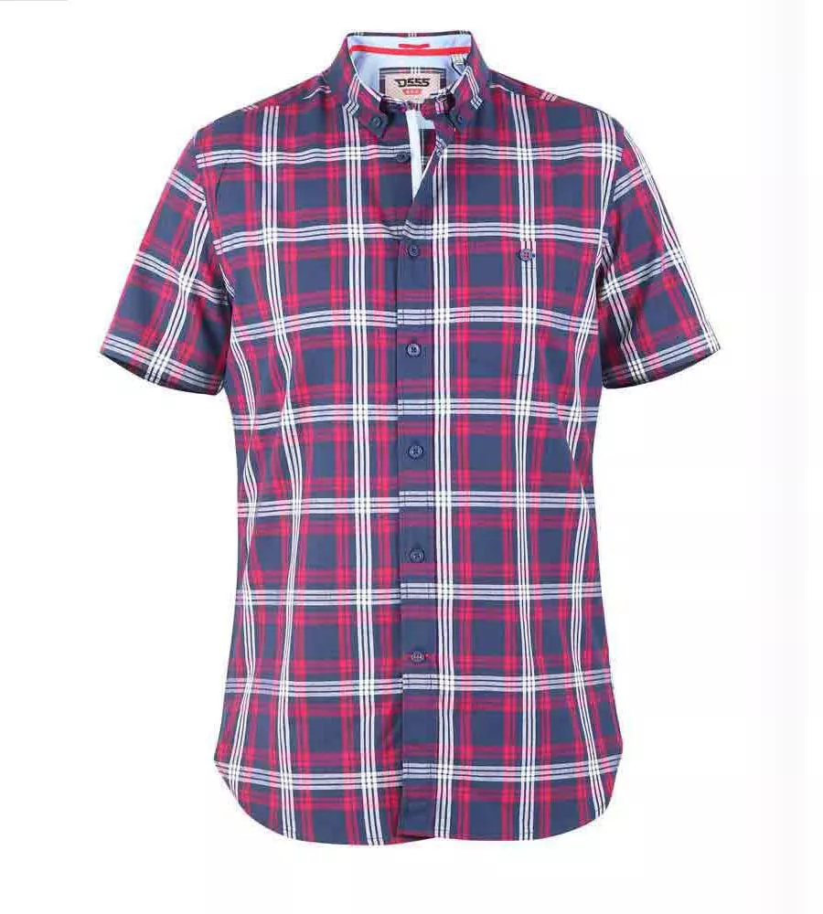 D555 Tall Mens Navy/Red Check Shirt With Short Sleeves (RIPLEY)