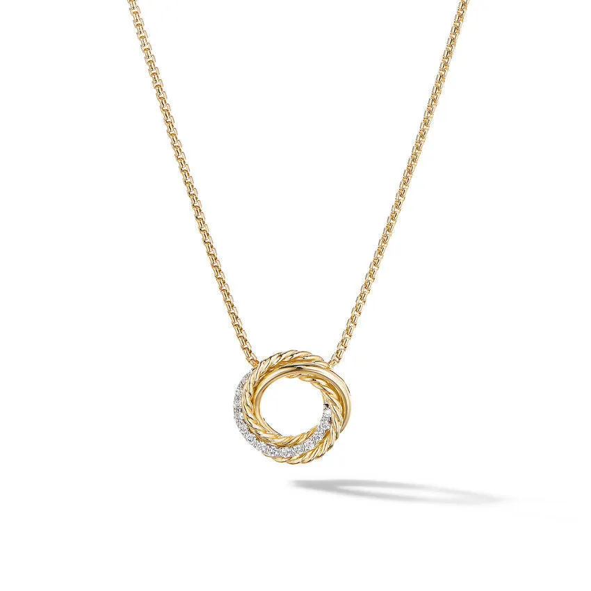 David Yurman The Crossover Collection Mini Pendant Necklace in 18K Yellow Gold with Diamonds