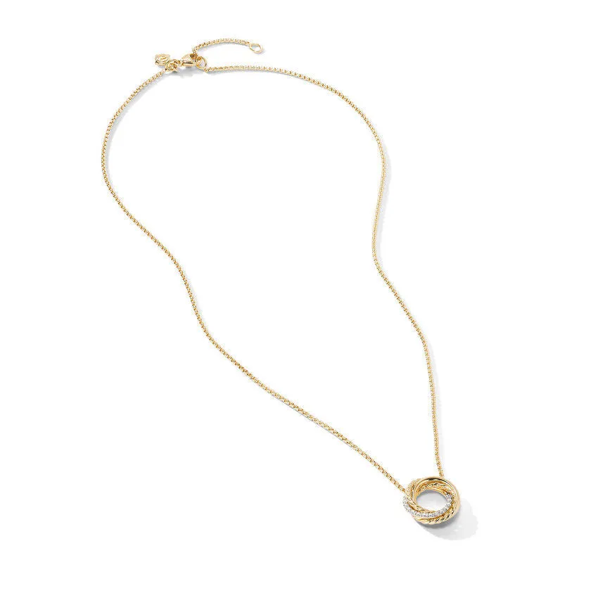 David Yurman The Crossover Collection Mini Pendant Necklace in 18K Yellow Gold with Diamonds