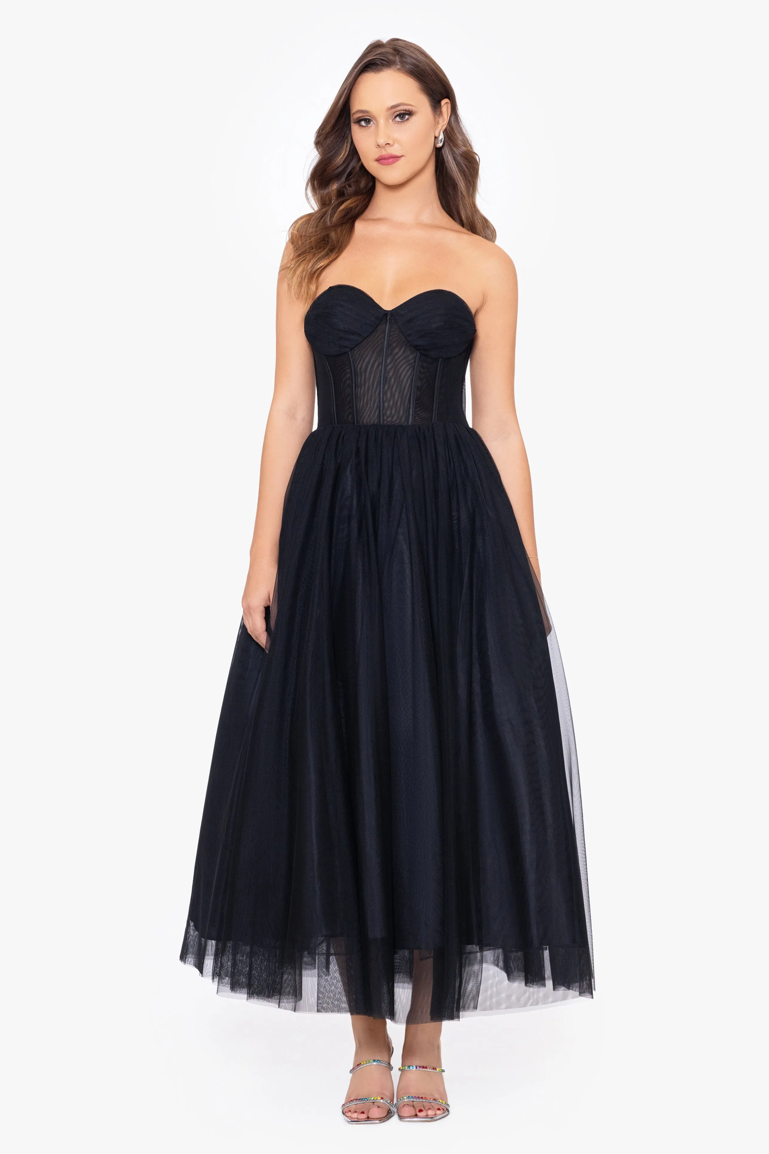 Desiree Midi Mesh Strapless Ballgown