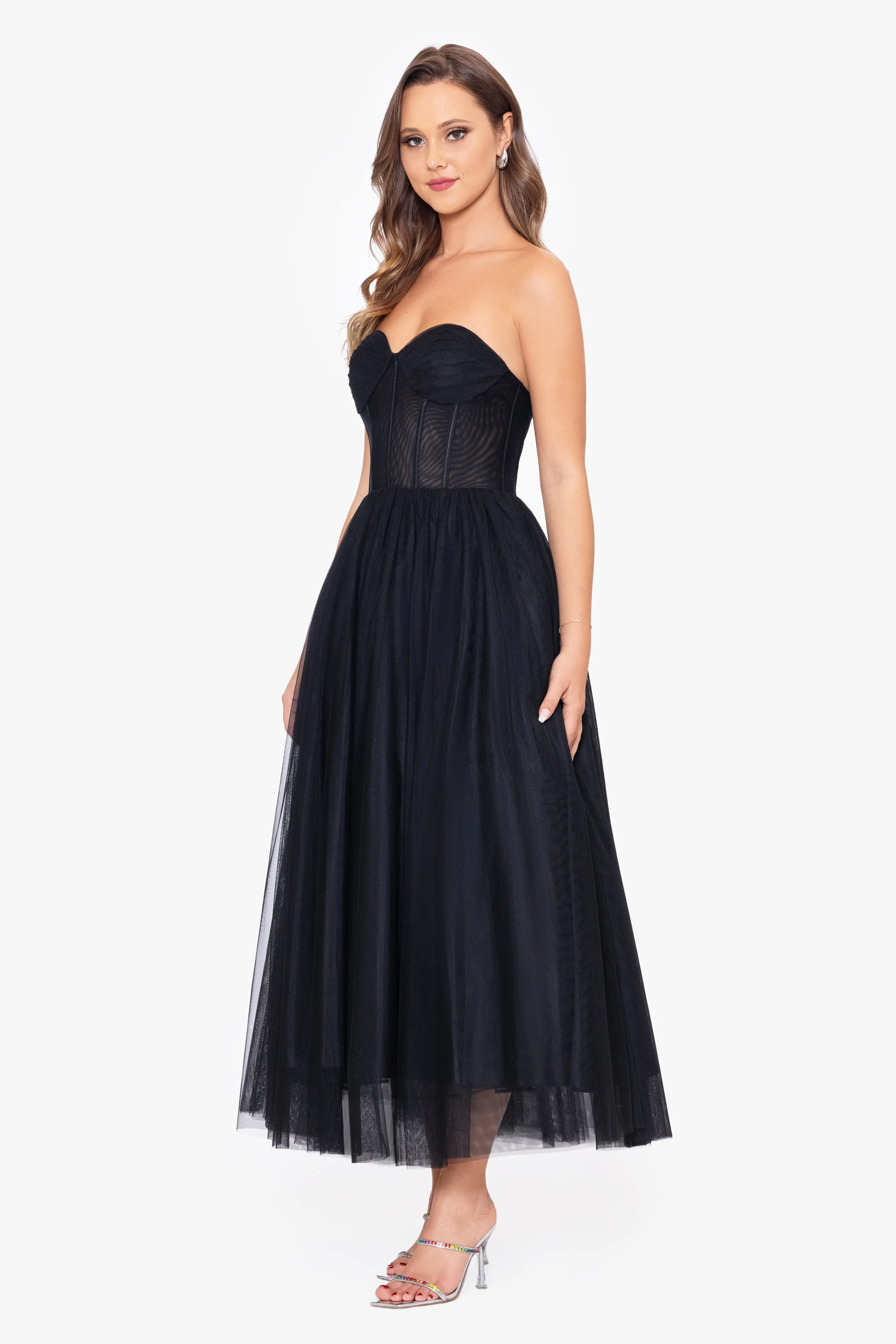 Desiree Midi Mesh Strapless Ballgown