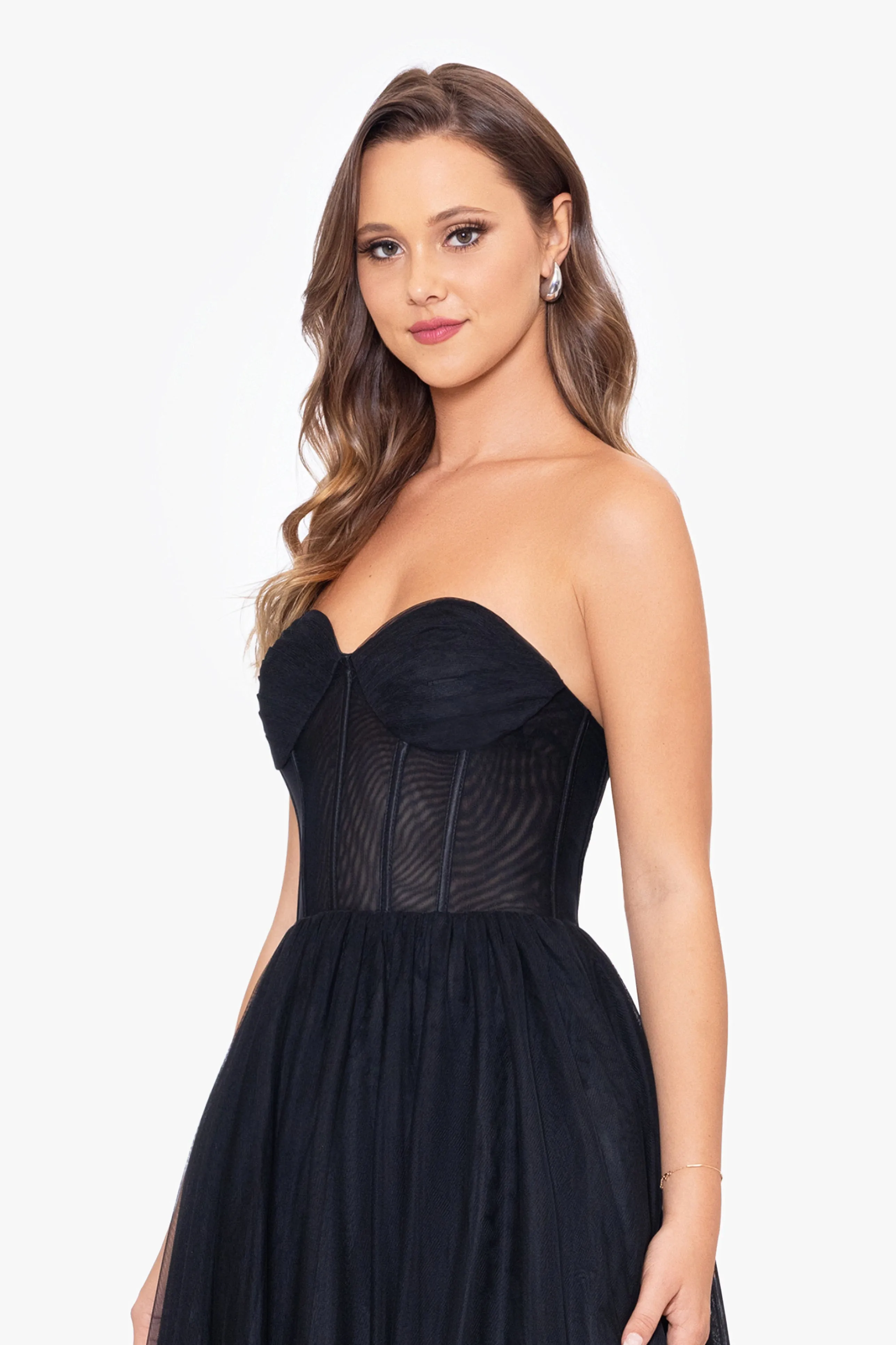 Desiree Midi Mesh Strapless Ballgown