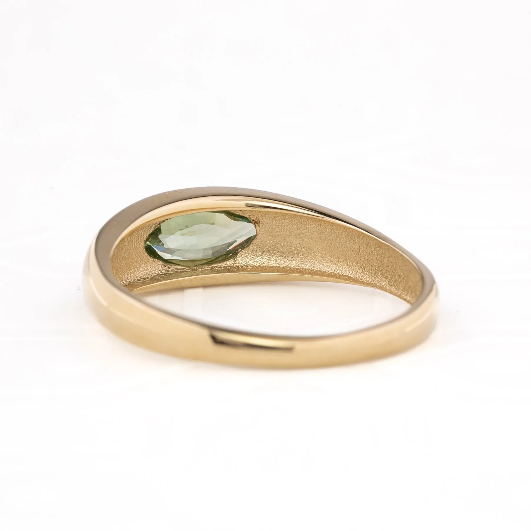 Dome Ring 0.61ct Light Green Madagascar Sapphire, 14k Yellow Gold (One of a kind)