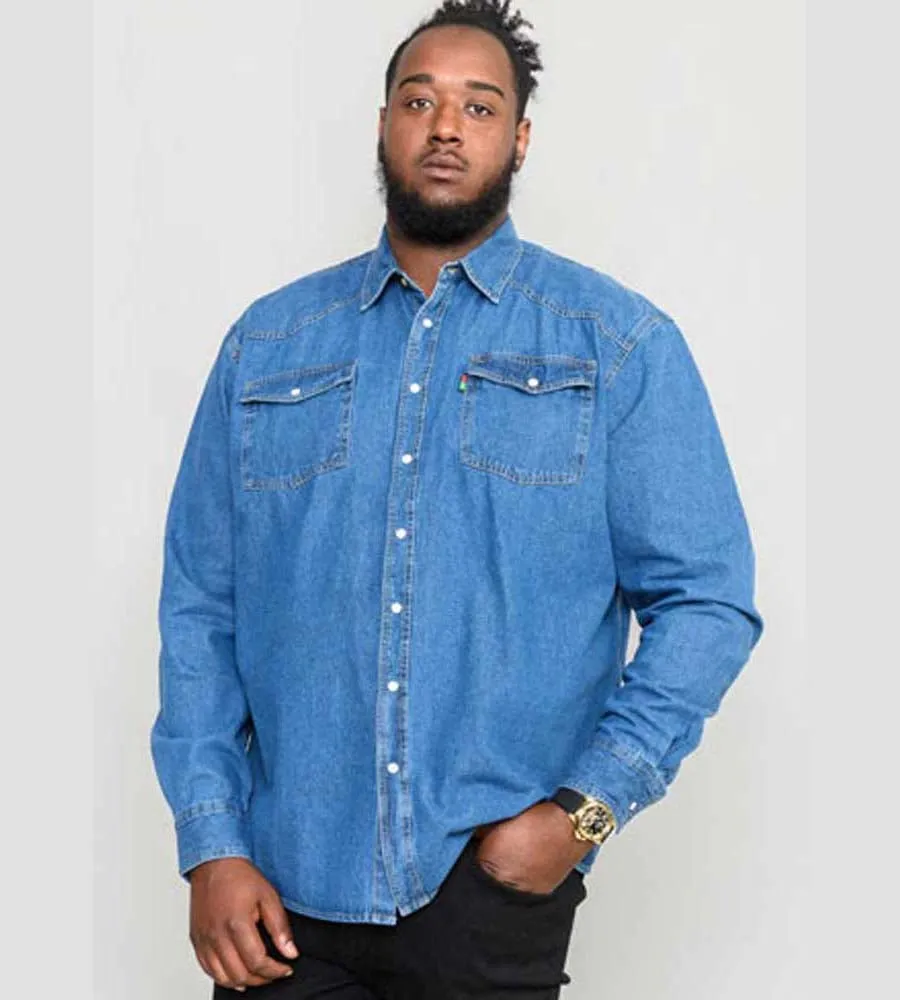 Duke Big Mens Long Sleeve Blue Denim Shirt Western Style (WESTERN  BLUE STONEWASH)