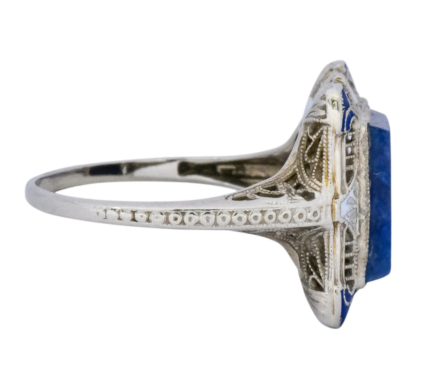 Edwardian Lapis Lazuli Enamel 14 Karat White Gold Dinner Ring