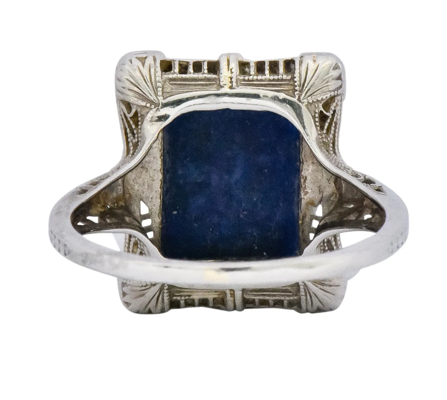 Edwardian Lapis Lazuli Enamel 14 Karat White Gold Dinner Ring