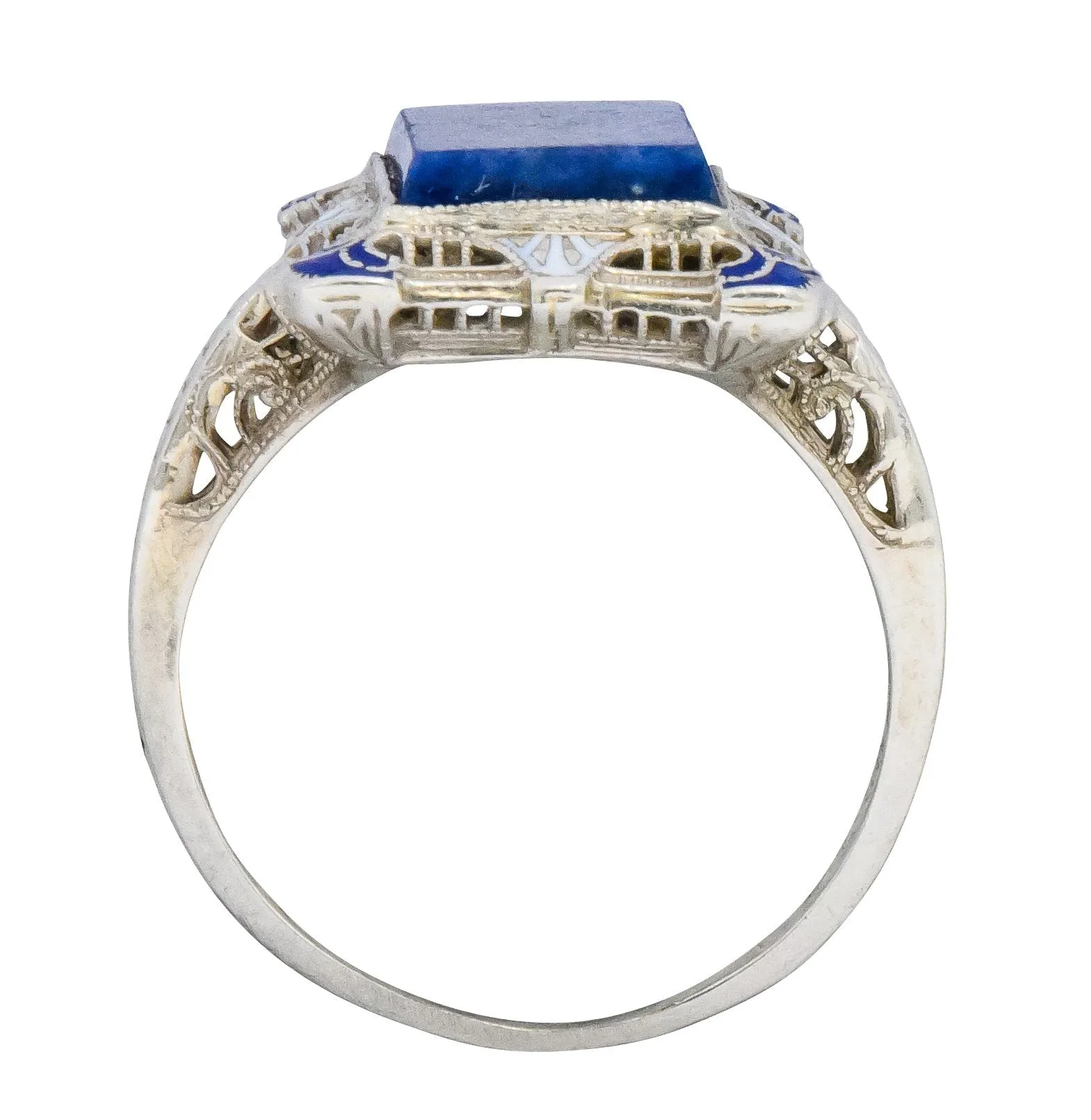 Edwardian Lapis Lazuli Enamel 14 Karat White Gold Dinner Ring