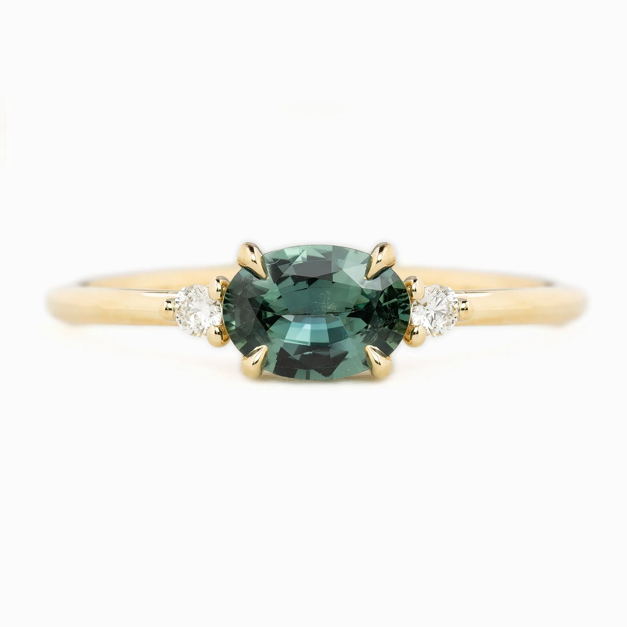 Emilie Ring 0.85ct Blue Green Madagascar Sapphire, 14k Yellow Gold (One of a kind)